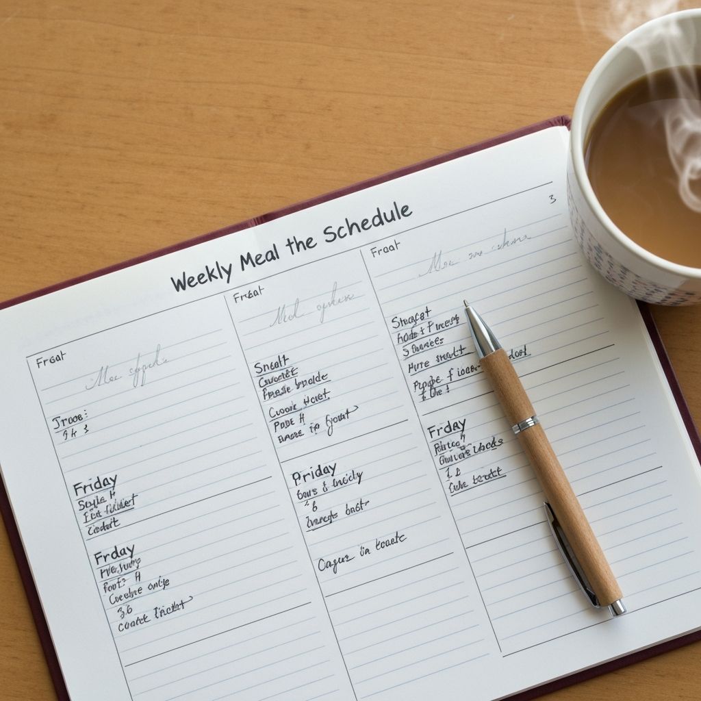 Планиране на ежедневния график с бележник и напитка